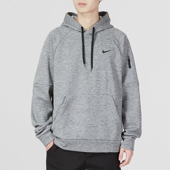 Nike Therma-FIT Hoodie Mens M Gray Pullover Pocket Zip Sleeve Tech Streetwear - Picture 1 of 9